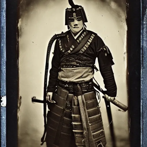 Prompt: tintype photographs of dieselpunk samurai, psycho oni, ninja demons