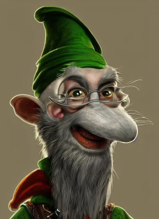 Image similar to anthropomorphic rat with human eyes and a gray beard, wearing jewelry, tricorne hat, green robe, d & d, digital art, detailed face, highly detailed, trending on artstation, realistic, studio lighting, drawn by dr. seuss