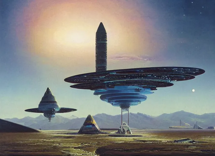 Prompt: a spaceport in an empty landscape by bruce pennington