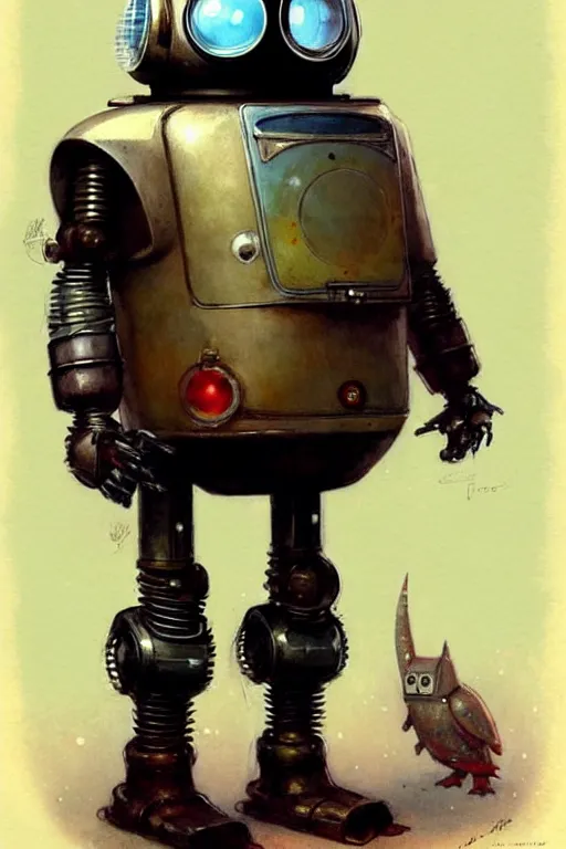 Image similar to adventurer ( ( ( ( ( 1 9 5 0 s retro future robot android fat wise old owl android. muted colors. ) ) ) ) ) by jean baptiste monge!!!!!!!!!!!!!!!!!!!!!!!!! chrome red