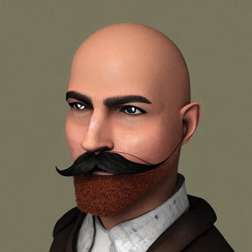 Prompt: A guy with a big moustache and a shaved head, 8k highly detailed face