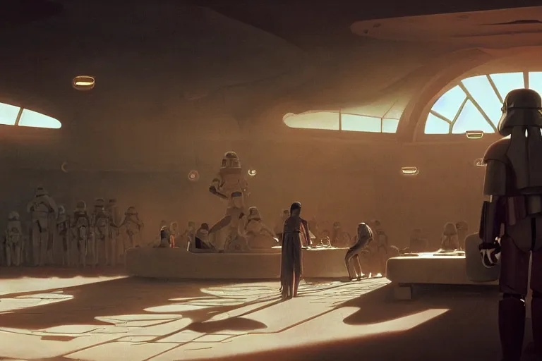 Image similar to the most amazing dream you ever had about star wars cantina, hyper realistic, ambient lighting, concept art, intricate, hyper detailed, smooth, volumetric lighting, george lucas, ralph mcquarrie, octane