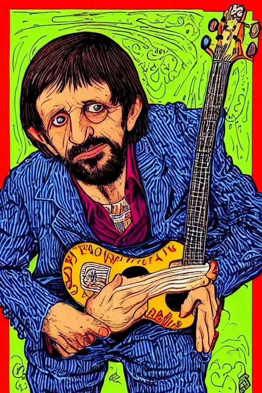 Prompt: “portrait of ringo Starr, by Robert crumb, colourful”