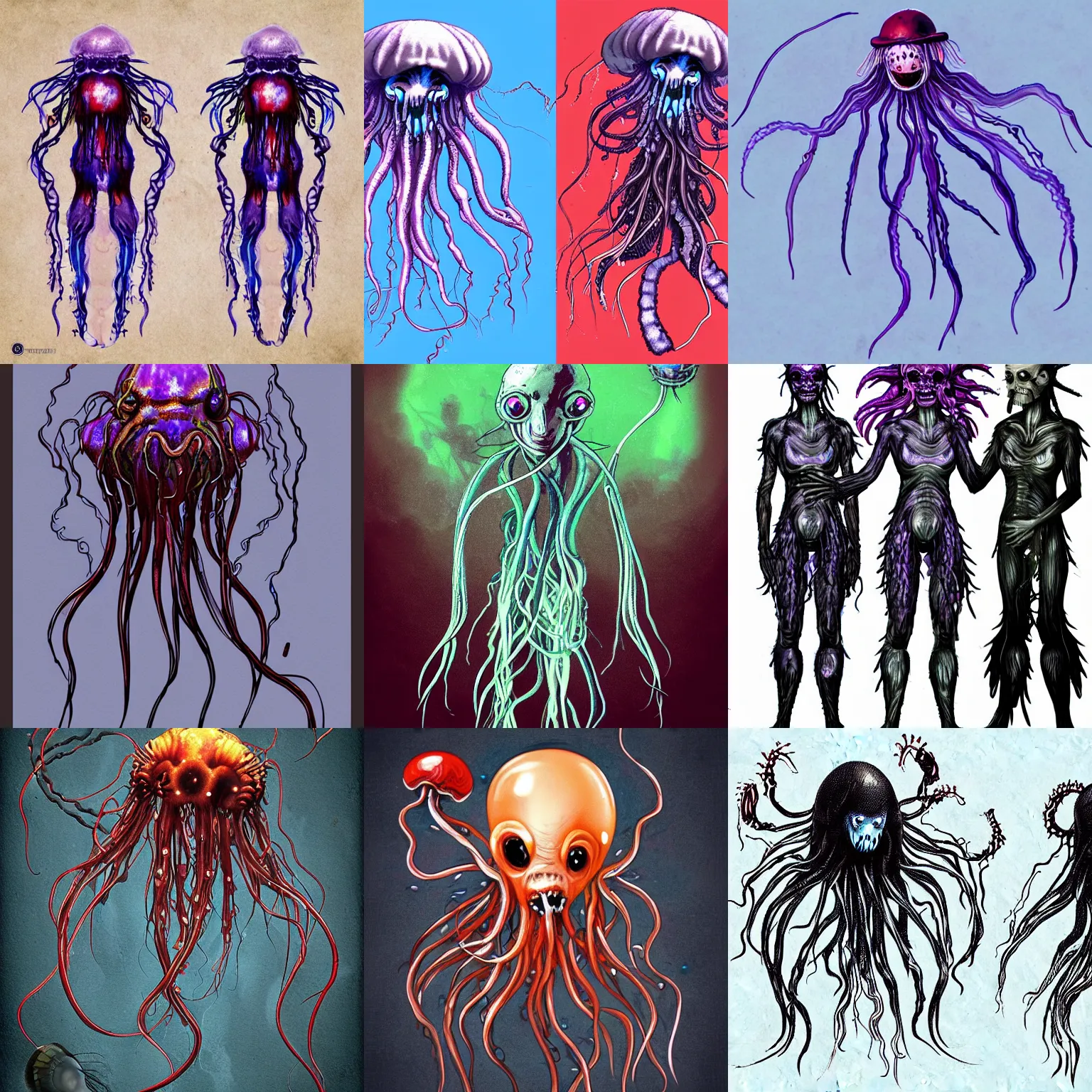 Prompt: new character designs for a playable vampiric portuguese man o war jellyfish character in the abes odyssey by Oddworld Inhabitants Inc