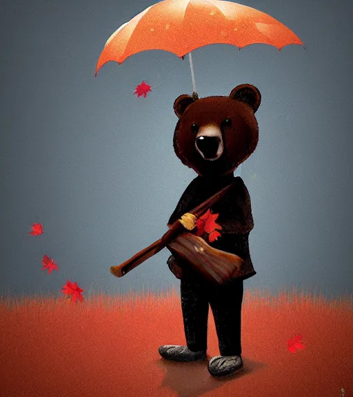 Image similar to autumn a bear with an umbrella cartoon trending on artstation