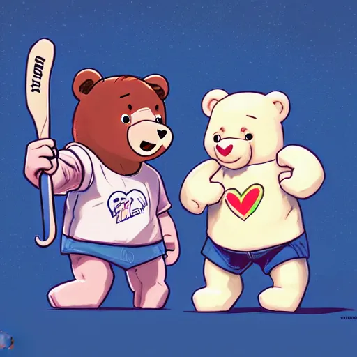 Prompt: the care bears!!!!!!!!! playing ice hockey! dream mercy and winston from overwatch, extremely detailed, sharp focus, wide view, full body shot, smooth, digital illustration, by james jean, by rossdraws, frank franzzeta, mcbess, sakimichan, brosmin, danton fadeev, steve simpson