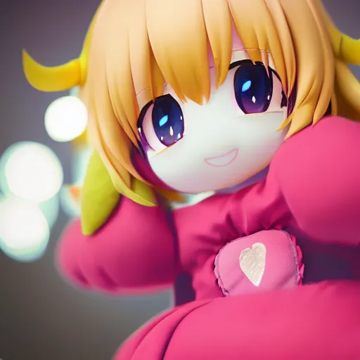 Prompt: cute fumo plush of a girl with a big heart, monstergirl, blob anime, bokeh, vray