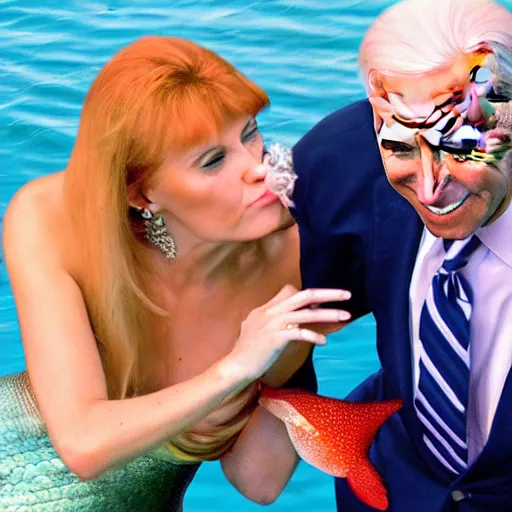 Prompt: mermaid and joe biden sniffing people