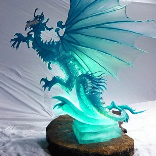 Prompt: “fire breathing dragon, ice sculpture”