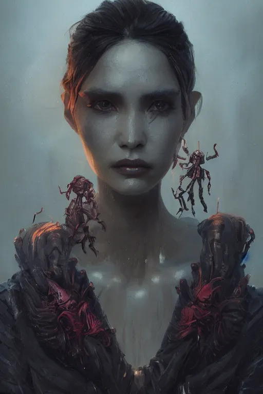 Image similar to a fancy portrait of half bug women by greg rutkowski, sung choi, mitchell mohrhauser, maciej kuciara, johnson ting, maxim verehin, peter konig, 8 k photorealistic, cinematic lighting, hd, high details, dramatic, atmosphereric, trending on artstation