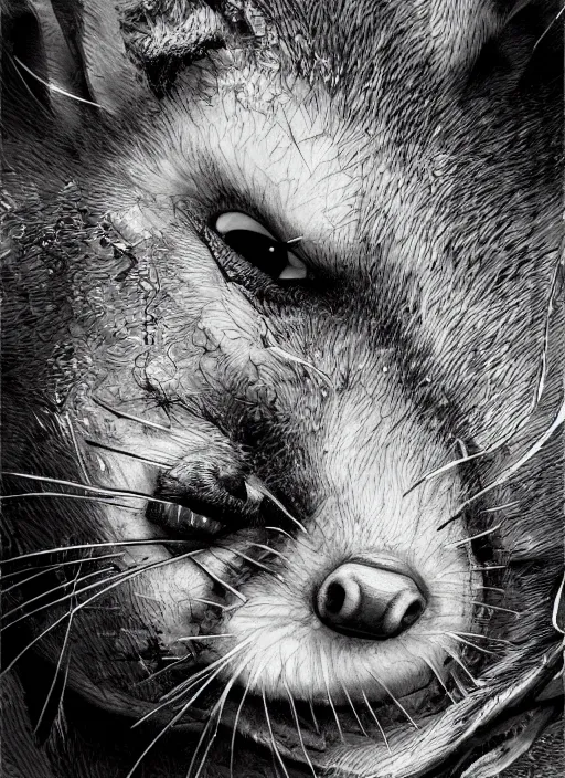 Prompt: close up portrait of a possum, powerful, domineering, stoic, masterful, intense, ultrafine hyperdetailed illustration by kim jung gi, irakli nadar, intricate linework, sharp focus, octopath traveler, yoji shinkawa, highly rendered, detailed, concept art