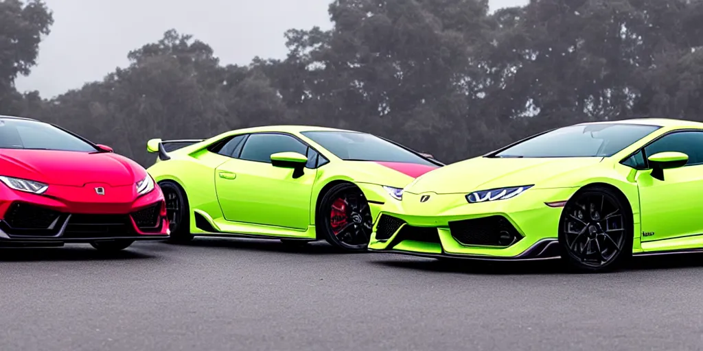 Image similar to a honda civic, r 3 4 and supra in the shape of lamborghini huracan car