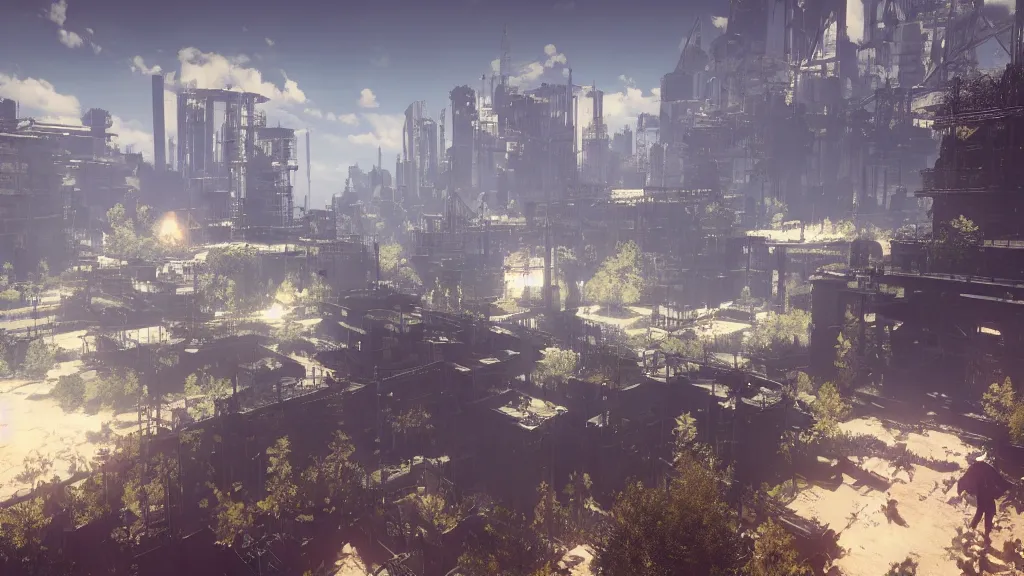 Image similar to beautiful Nier Automata landscape, no characters