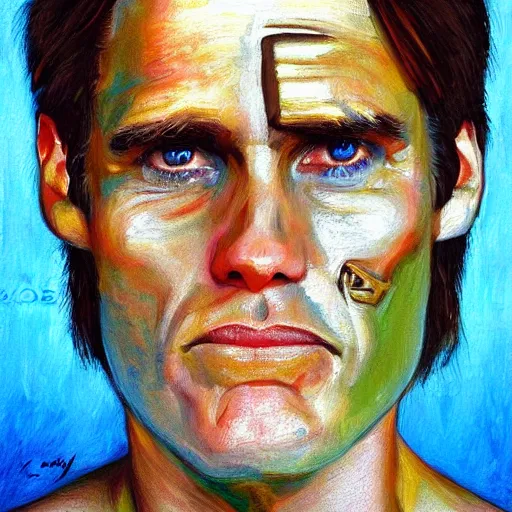 Image similar to jim carrey as a greek god, portrait, oil painting