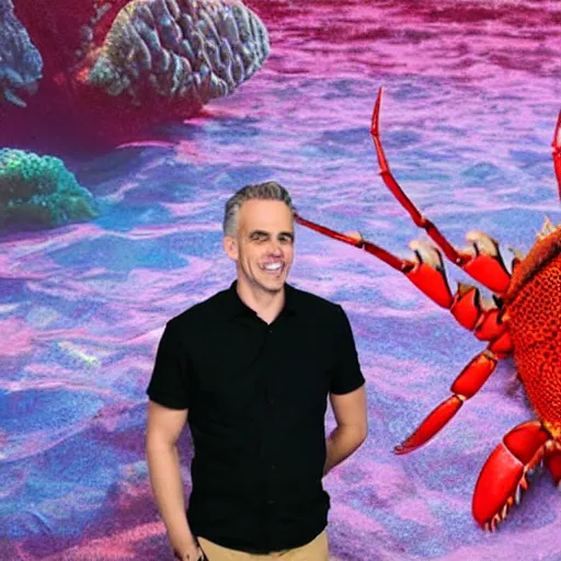 Prompt: jordan peterson with a lobster body, under the sea backdrop