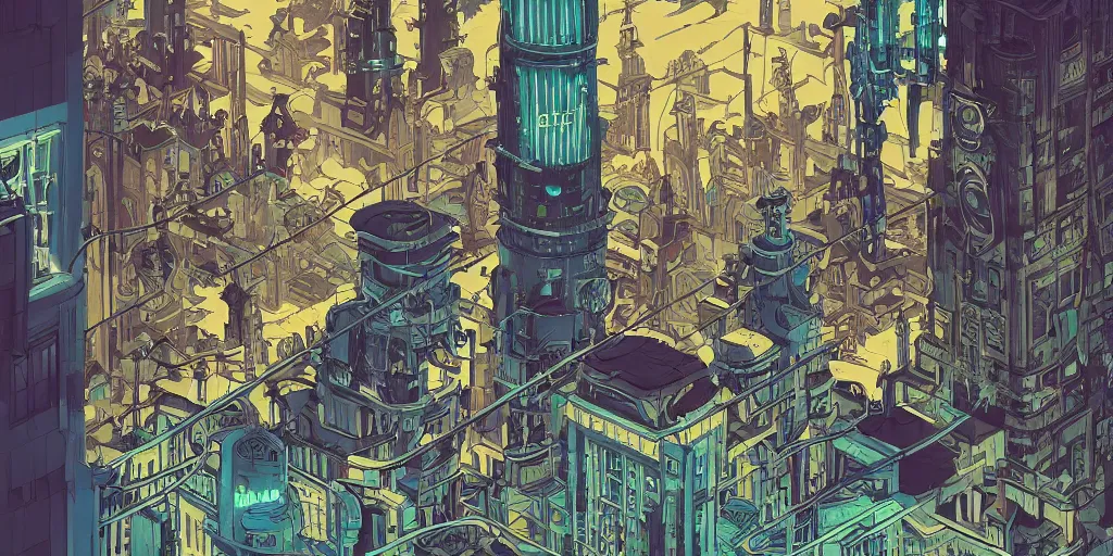 Image similar to a study of cell shaded cartoon of the interior of a bioshock style art deco city, illustration, post grunge, concept art by josan gonzales and wlop, by james jean, victo ngai, david rubin, mike mignola, laurie greasley, highly detailed, sharp focus, trending on artstation, hq, deviantart, art by artgem