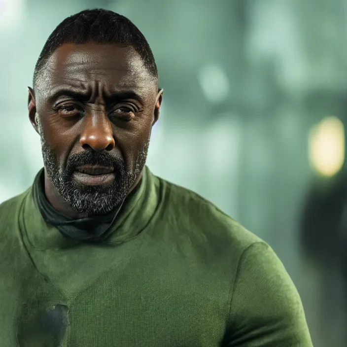 Image similar to film still of Idris Elba as Green Lanturn in new DC film, photorealistic 4k