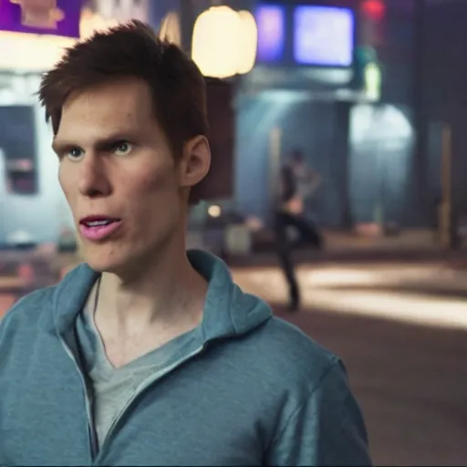 Image similar to Live Action Still of Jerma in Scott Pilgrim, real life, hyperrealistic, ultra realistic, realistic, highly detailed, epic, HD quality, 8k resolution, body and headshot, film still