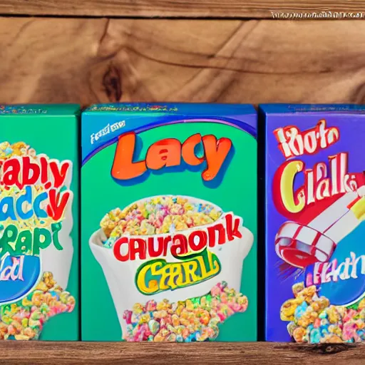 Image similar to product photo of a lucky charms cereal box ; professional advertisement photography of a box of lucky charms cereal ; close - up