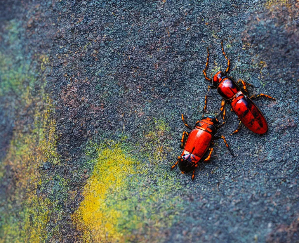 Image similar to a closeup of a beautiful colorful beetle coleoptera by gustave boulanger, joaquin sorolla. high quality award - winning national geographic by clemens ascher, paul barson. iceland landscape.