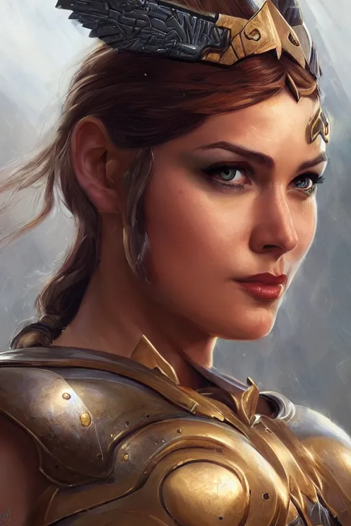 Image similar to amazon valkyrie athena, d & d, fantasy, portrait, highly detailed, headshot, digital painting, trending on artstation, concept art, sharp focus, illustration, art by artgerm and greg rutkowski and magali villeneuve