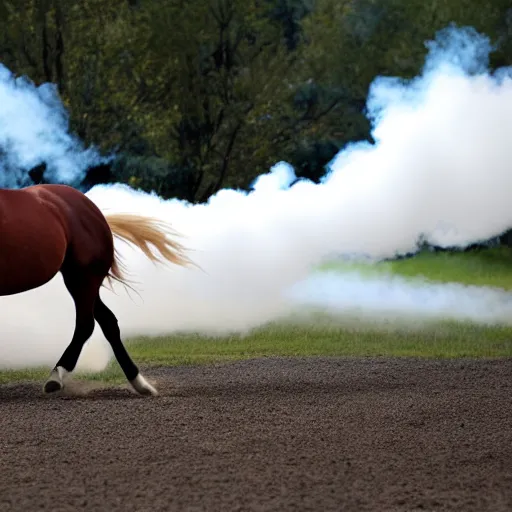 Image similar to photo of a horse doing a burnout. sigma 8 5 mm f / 8