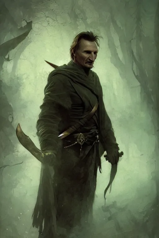 Image similar to liam neeson, sorcerer, lord of the rings, tattoo, decorated ornaments by carl spitzweg, ismail inceoglu, vdragan bibin, hans thoma, greg rutkowski, alexandros pyromallis, perfect face, fine details, realistic shaded