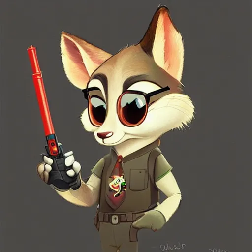 Prompt: “ animal character in the style of zootopia holding laser gun, floating alone, with a black dark background, digital art, award winning, trending on art station ”