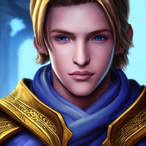 Image similar to anduin wrynn, beatiful young man, photorealistic, ultra detailed, 4 k