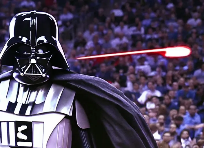 Image similar to ESPN still of Darth Vader playing in the nba playoffs live on espn, 4k