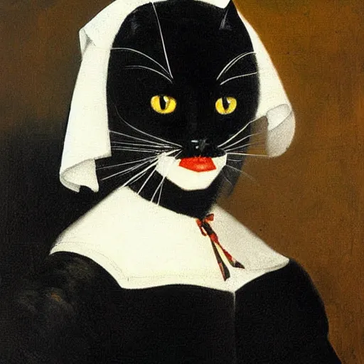 Prompt: a beautiful black cat painting by Diego Rodríguez de Silva y Velázquez, 8k