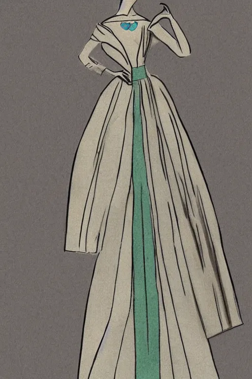 Prompt: a detailed high fashion couture illustration of a mid - century outfit