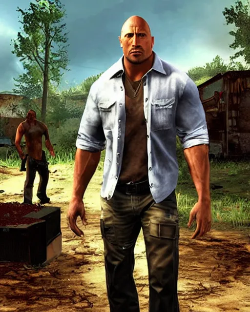 Image similar to dwayne johnson in the game left 4 dead. xbox 3 6 0 graphics