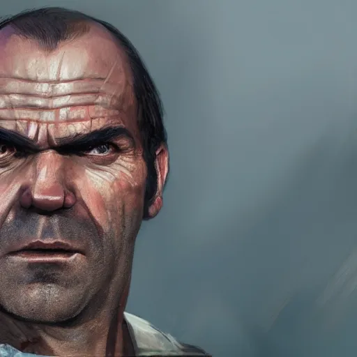 Image similar to commission portrait of trevor philips from the game gta v,character design by charles bowater,greg rutkowski,ross tran,hyperdetailed,hyperrealistic,4k,deviantart,artstation,professional photography,concept art