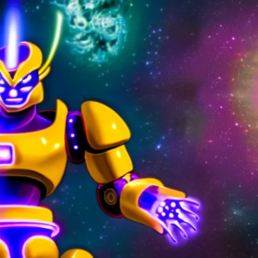 Image similar to uhd candid photo of cosmic mecha freiza powering up, glowing, global illumination, studio lighting, radiant light, hyperdetailed, correct face, elaborate intricate costume. photo by annie leibowitz