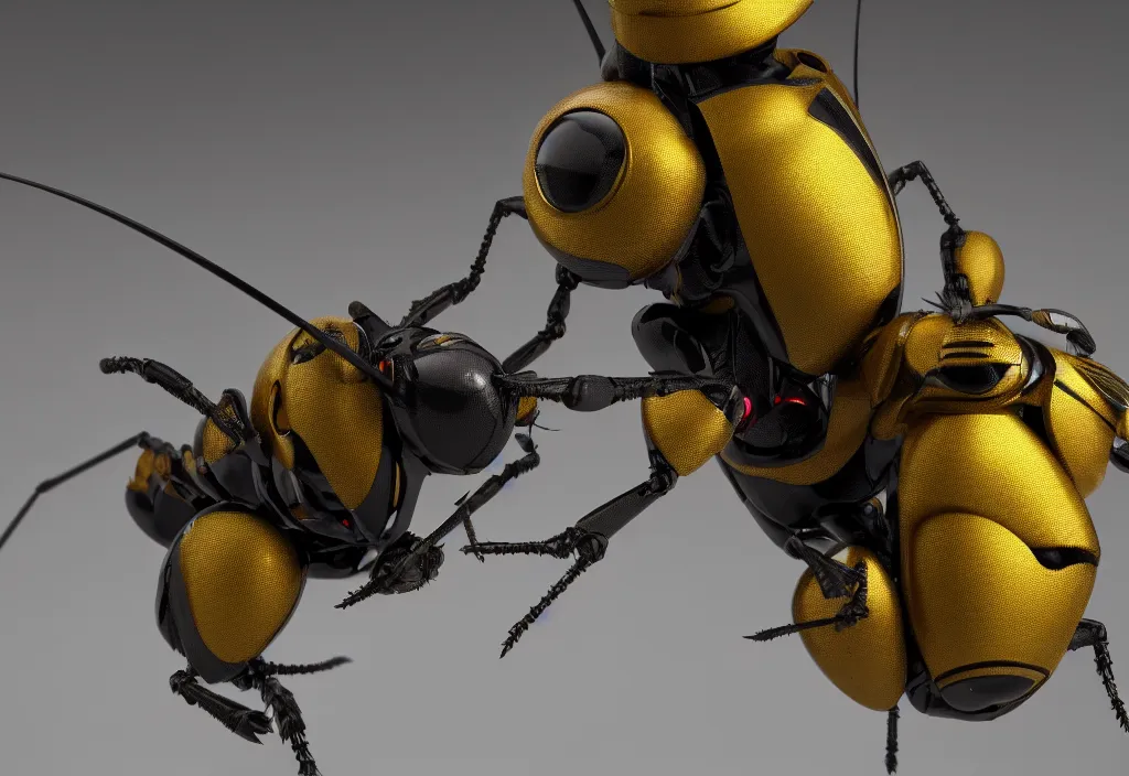 Image similar to a macro closeup of robotic wasp. photorealistic. octane render. highly detailed.