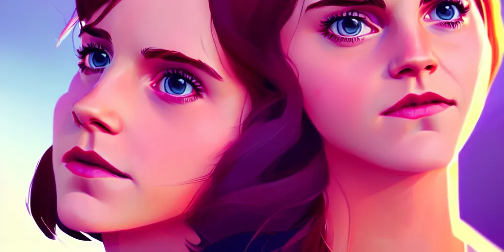 Image similar to portrait of Emma Watson, mattepainting concept Blizzard pixar maya engine on stylized background splash comics global illumination lighting artstation lois van baarle, ilya kuvshinov, rossdraws