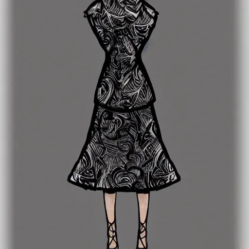 Image similar to sketch design of fashion dress, detailed, unique and stylish