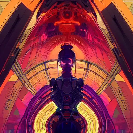 Image similar to symmetry! abstract futuristic robotic, psychedelic background, apex legends, epic lighting, illustration black outlining, ultra detailed, art by artgerm and greg rutkowski and alphonse mucha