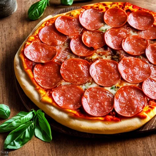 Prompt: delicious italian woodfire pepperoni pizza , 8k , mega high quality , professional food photography , award winning photo , foodporn