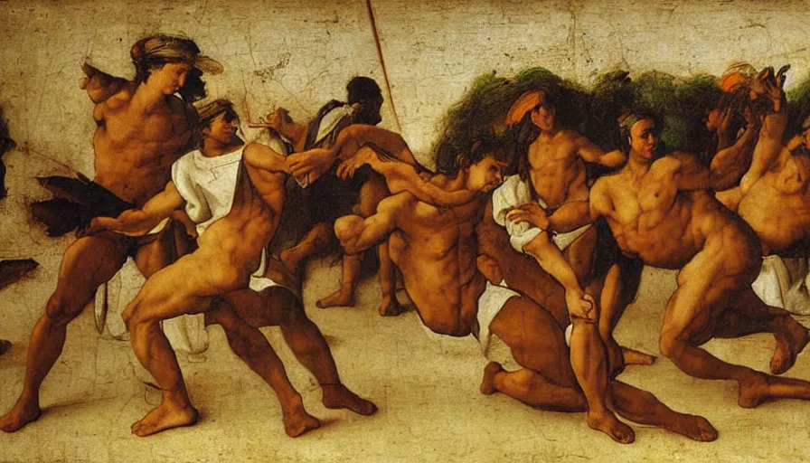 Image similar to capoeira, painting by leonardo da vinci