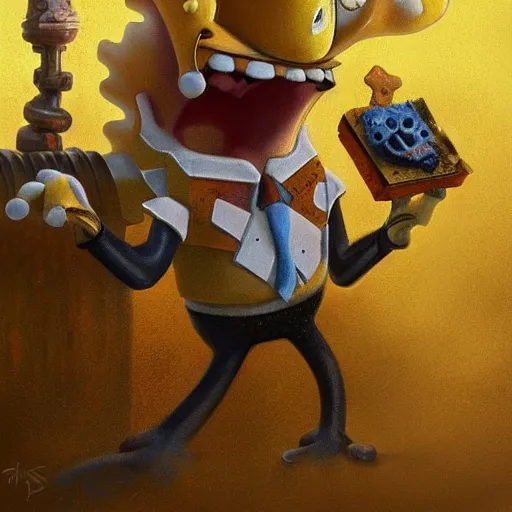 Image similar to spongebob, intricate, elegant, highly detailed, centered, grungy, digital painting, artstation, concept art, smooth, sharp focus, boris vallejo