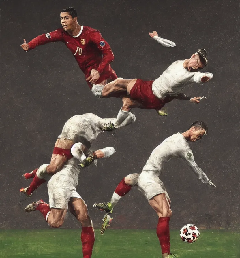 Image similar to cristiano Ronaldo meat limbs tackling an angel with a Nike ball, football
