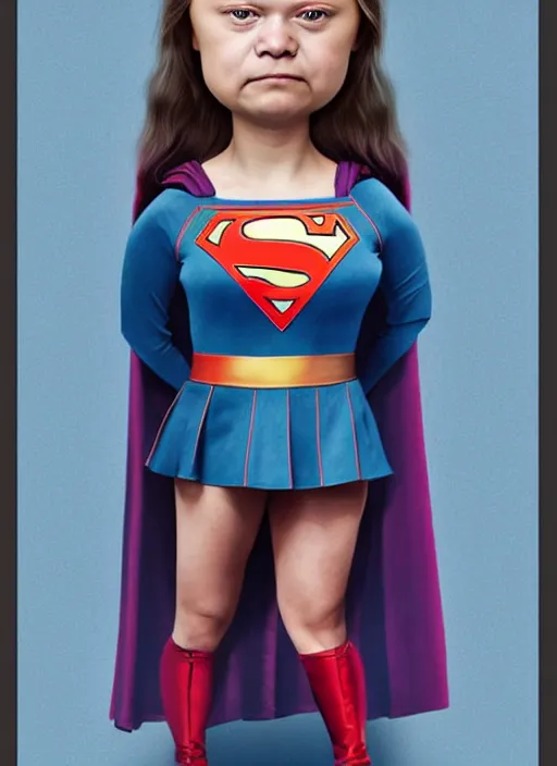 Prompt: greta thunberg as a supergirl mark ryden doll, detailed digital art, trending on Artstation
