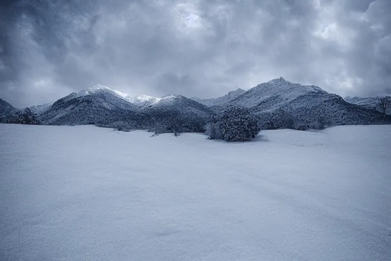 Image similar to landscape in snowy mountain by benjamin hardman