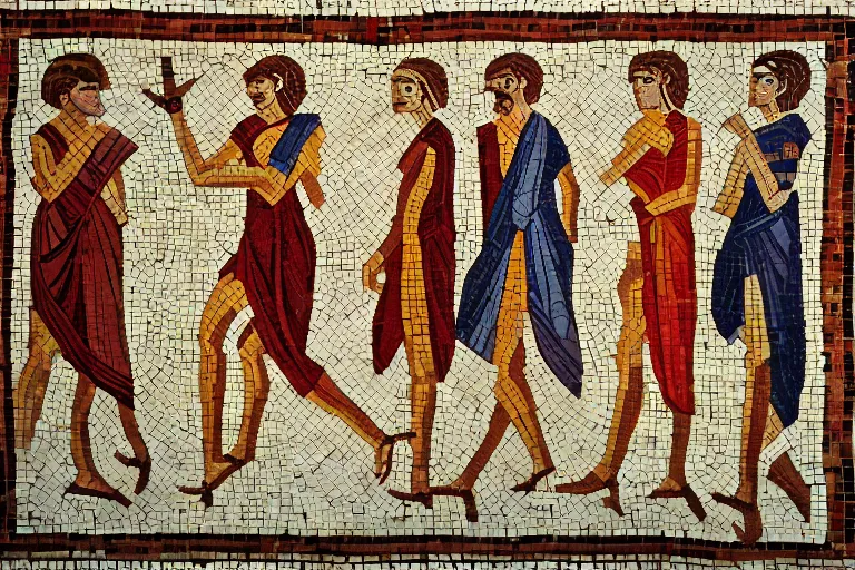 Image similar to an ancient greek floor mosaic of harry potter