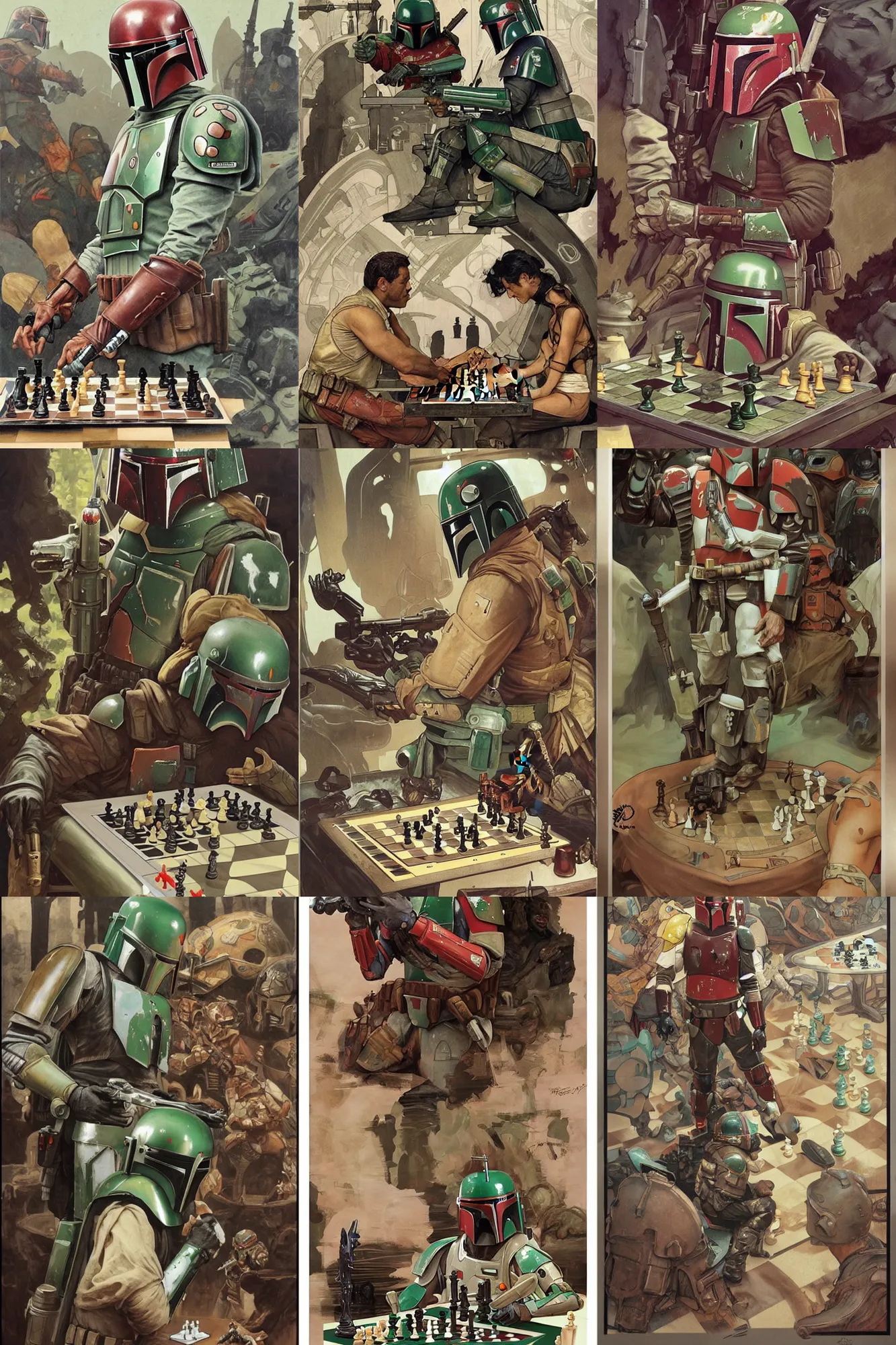 boba fett playing chess in the sarlac pit, art by | Stable Diffusion