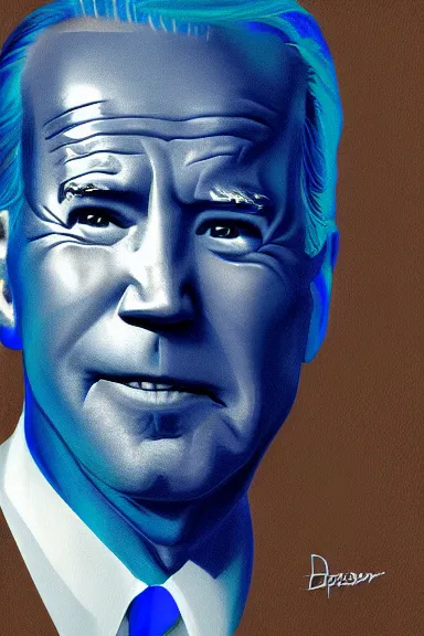 Image similar to portrait of joe biden in white armor with blue lights in it by david lazar