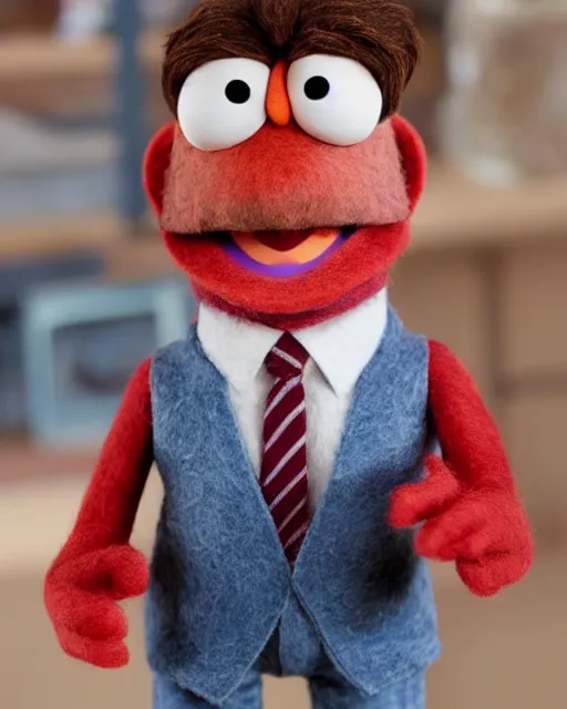 Image similar to jim halpert as a muppet. highly detailed felt. hyper real photo. 4 k.