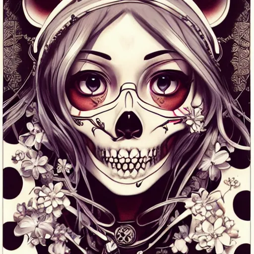 Image similar to anime manga skull portrait young woman skeleton minnie mouse, intricate, elegant, highly detailed, digital art, ffffound, art by JC Leyendecker and sachin teng